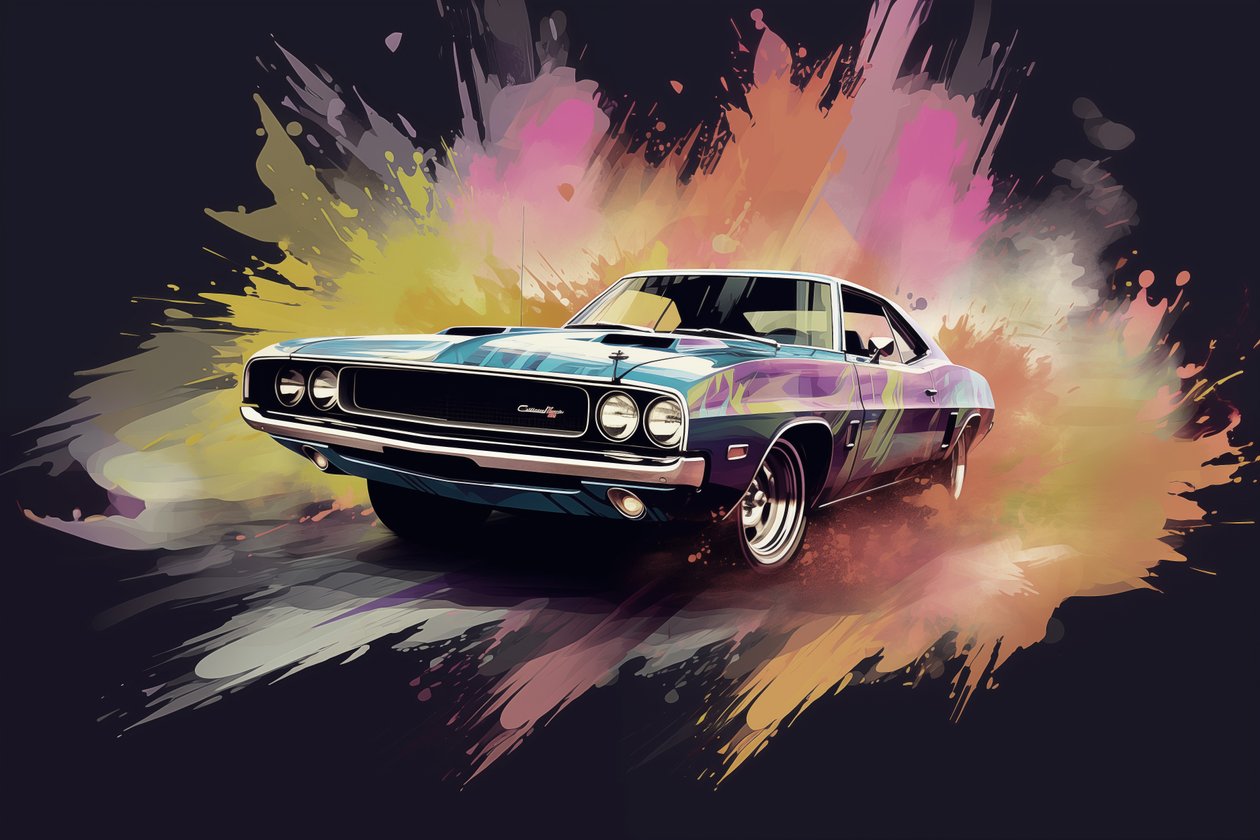 Carro americano antigo, anos 70 e 60, Pintura abstrata, impressões de arte mural de F. Abderrahim