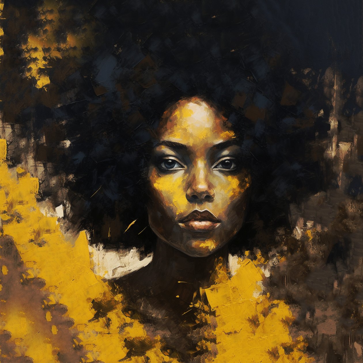 Pintura a pincel do retrato de uma mulher negra, decoração de hall e sala de estar de F. Abderrahim