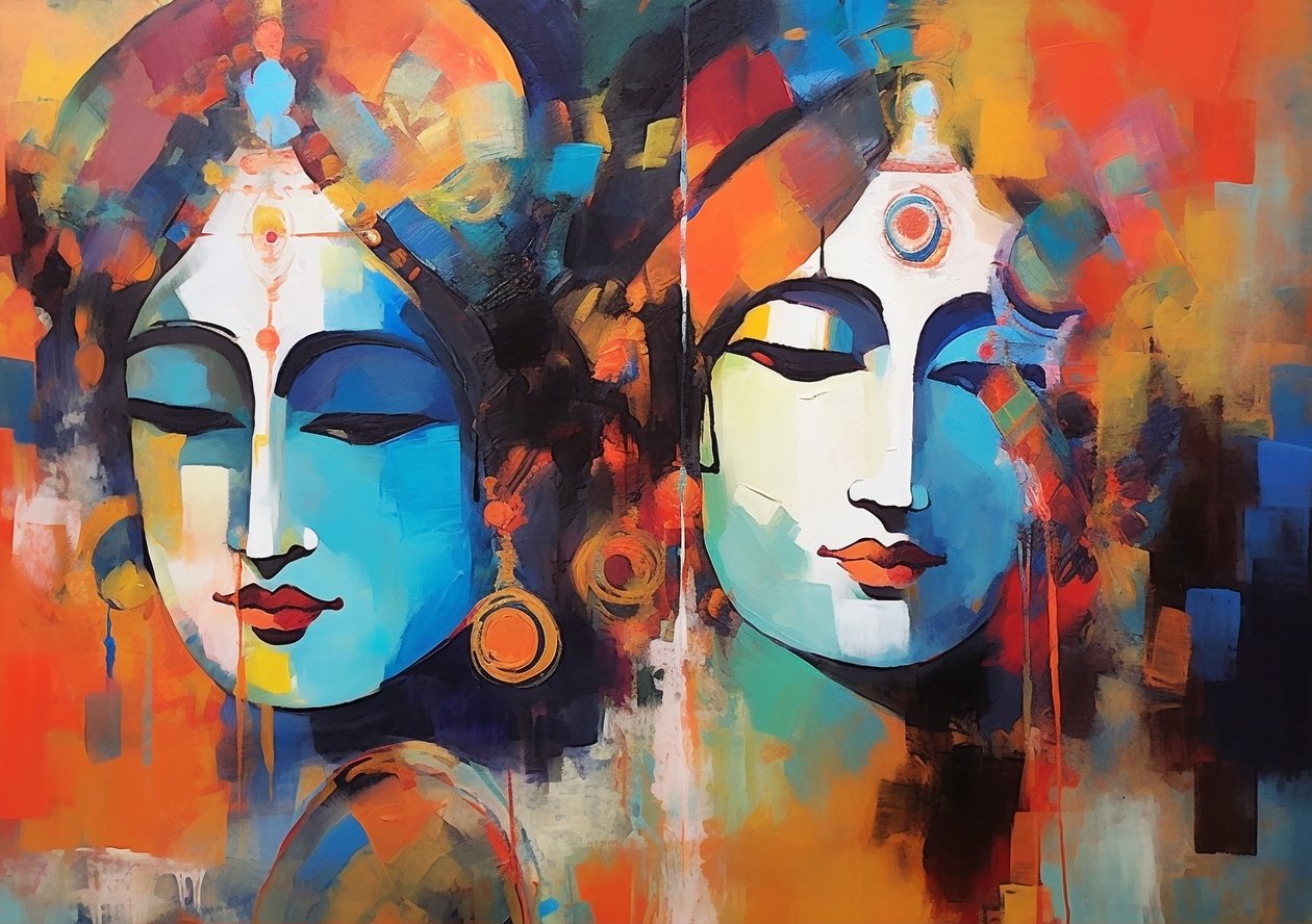 Shiva Shakti, Pintura moderna, Acrílico sobre tela, Impressões de arte mural de Yoga de F. Abderrahim