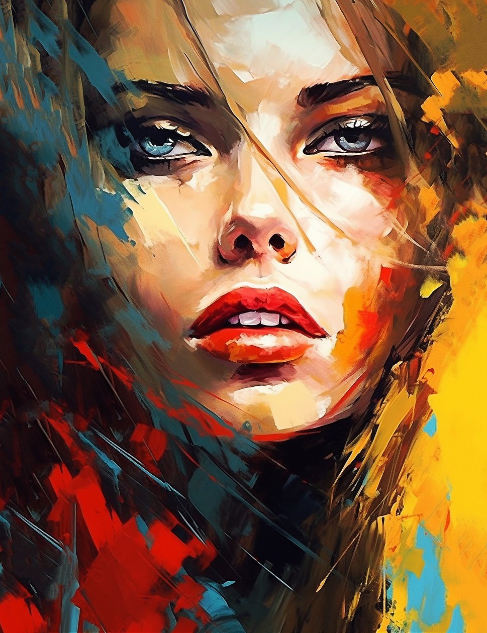Retrato de mulher pintura a óleo impressionista, ideia de decoração de parede de hall e quarto. de F. Abderrahim