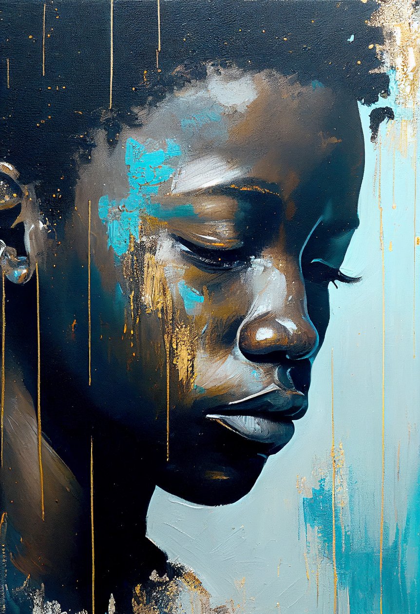 Jovem africano abstrato sobre tela, impressões de arte de parede de F. Abderrahim