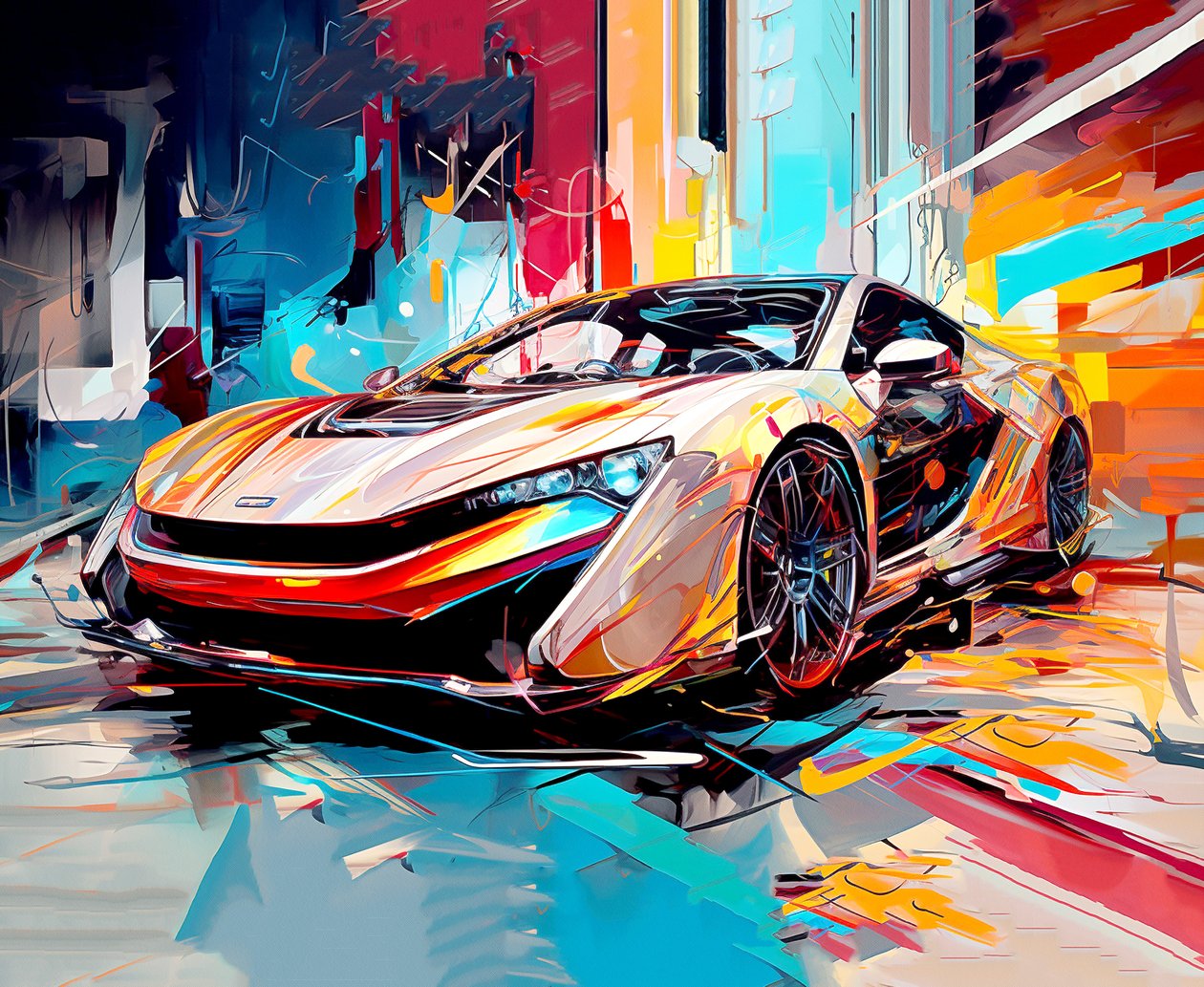 abstrato Desporto moderno carro de corrida de luxo pintura, parede Impressão de arte de F. Abderrahim