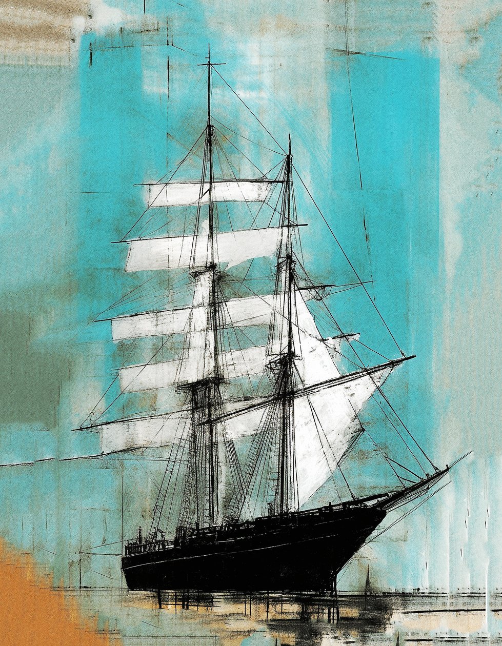 pintura de barco à vela antiga, estilo motherwell, Arte da parede | Impressões em tela de F. Abderrahim