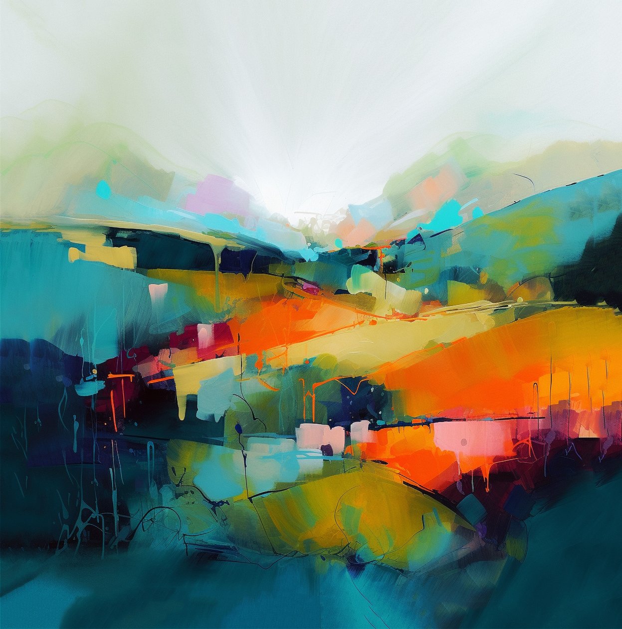 paisagem abstrata moderna, tela e moldura de parede impressão a pedido de F. Abderrahim