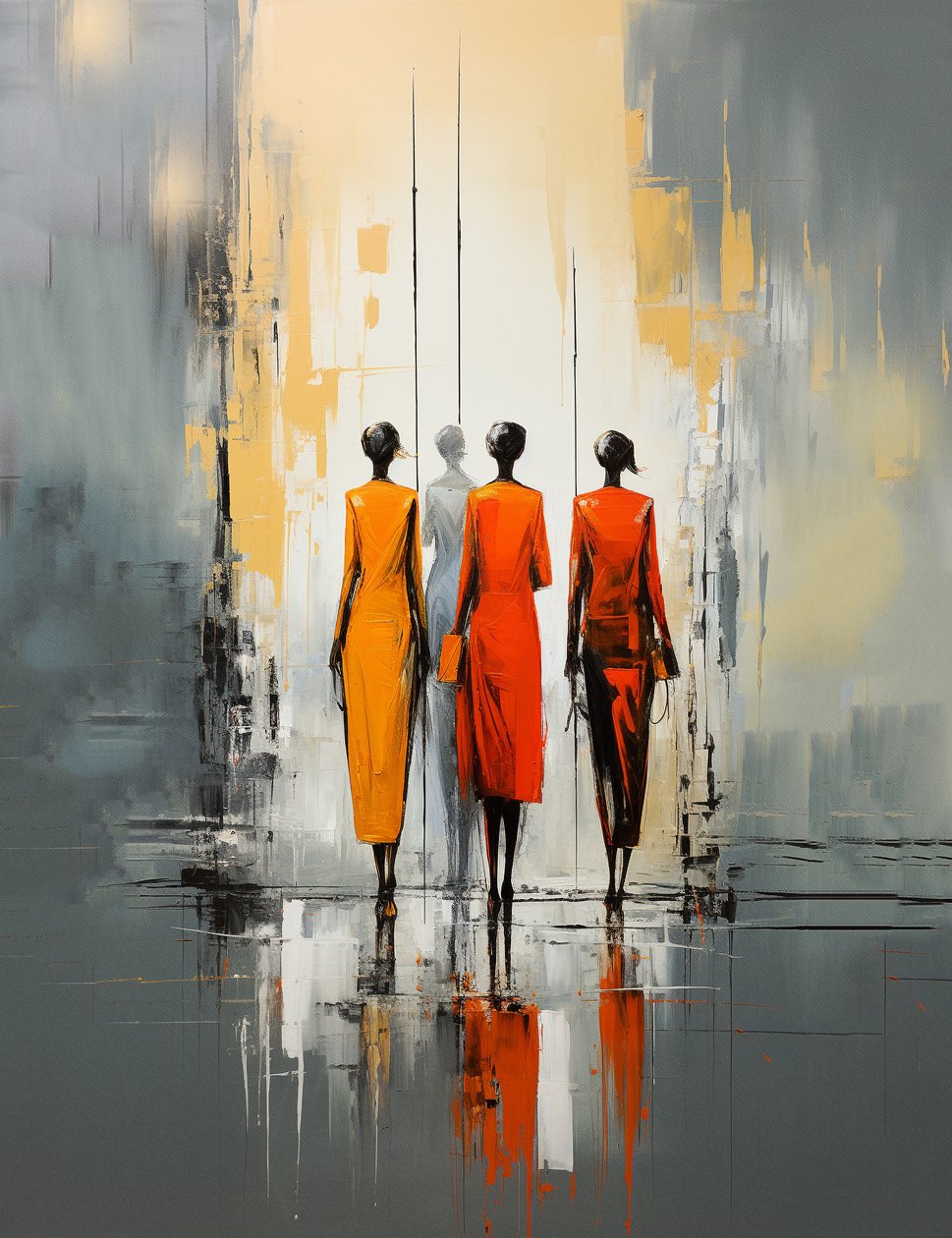 pessoas a andar na rua, mulher pintura abstrata, impressões murais de F. Abderrahim