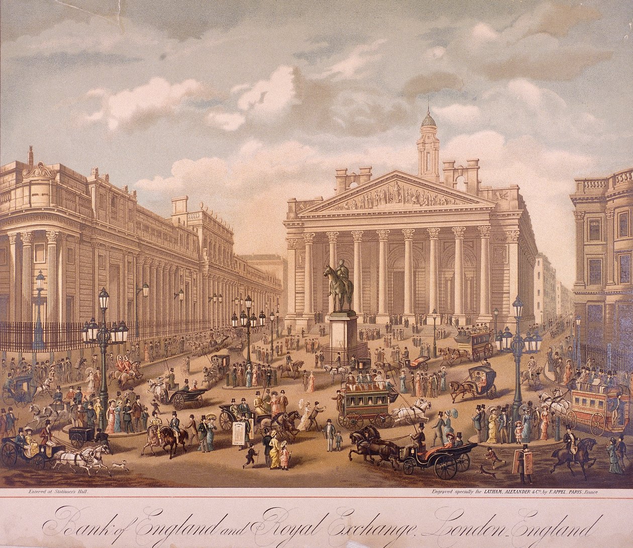 Banco da Inglaterra e Royal Exchange, Londres, c1860 de F Appel