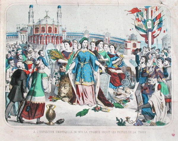 França recebendo os povos do mundo na Exposição Universal de 1878 (cor litho) de F. C. Wentzel