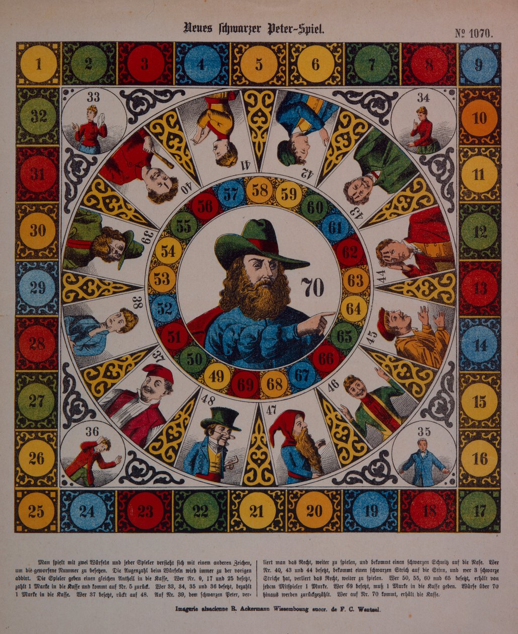 Jogo de Schwarzer Peter, ou Black Peter, broadsheet publicado por Ackermann, Wissembourg de F. C. Wentzel