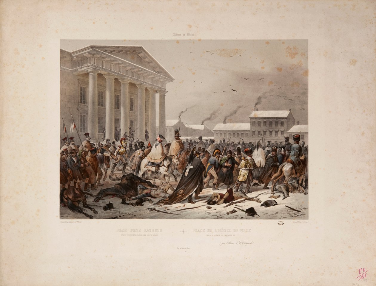 Recuar o exército francês na Praça da Câmara Municipal de Vilna, gravada por Victor Adam (1801-66) e Louis Pierre Alphonse Bichebois (1801-50) 1812 de F. Daniel