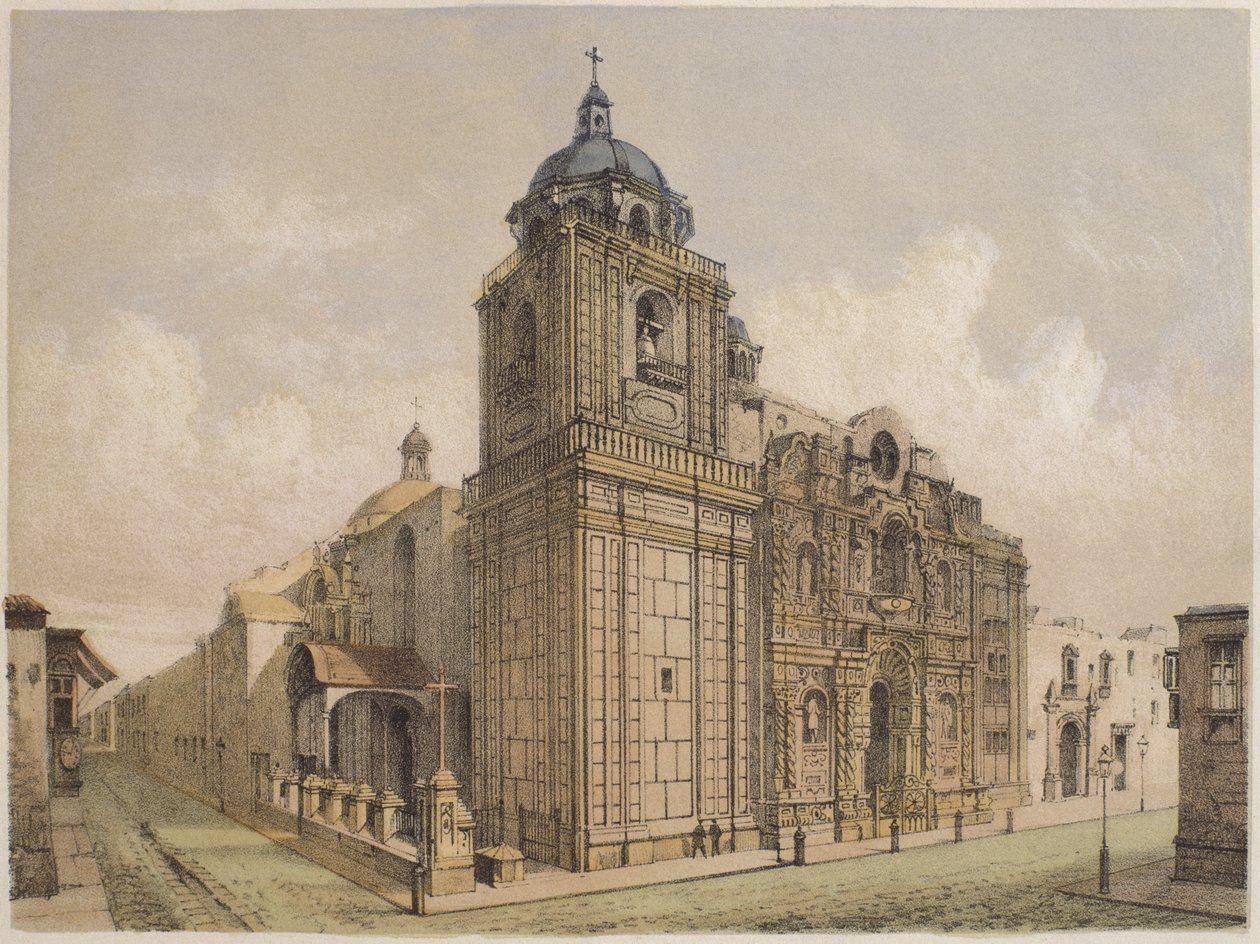 Igreja de La Merced, Lima, ilustração de &39;Geografia del Peru&39; por Mariano, Felipe Paz Soldan (1821-86) placa XXV, 1863 de F. Delamare