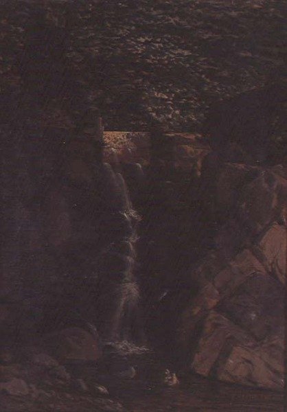 Cascata na Paisagem de um Bosque de F. Famin