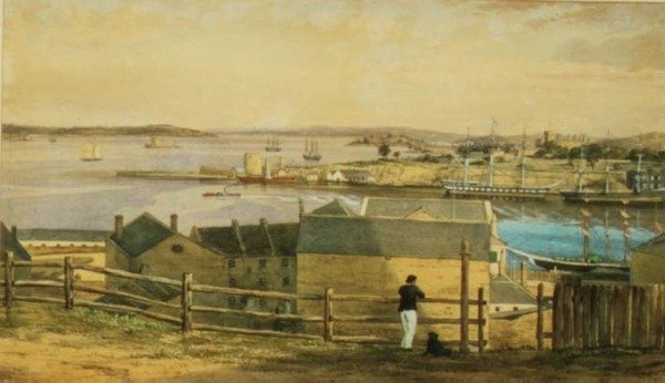 Circular Quay, Sydney, c.1870 (aquarela) de F. Halsted
