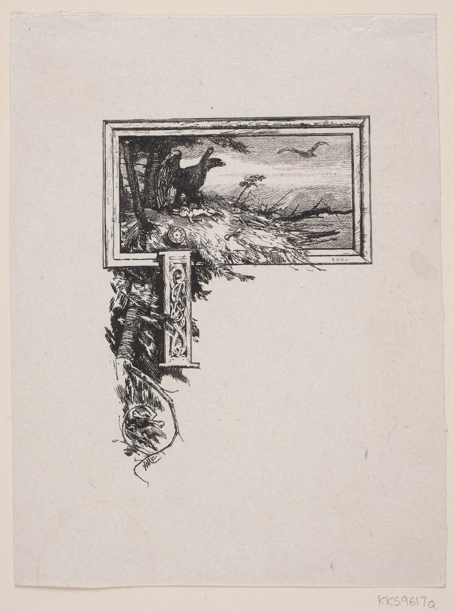 Vinheta inicial. "J" com ninho de águia de F. Hendriksen