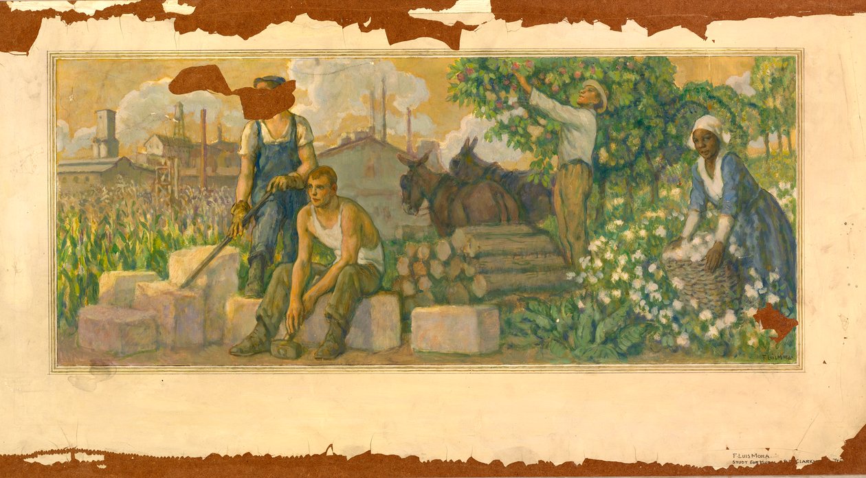 Abundância do estudo mural de hoje, Clarksville, Tennessee Post Office, ca. 1937-1938. de F. Luis Mora