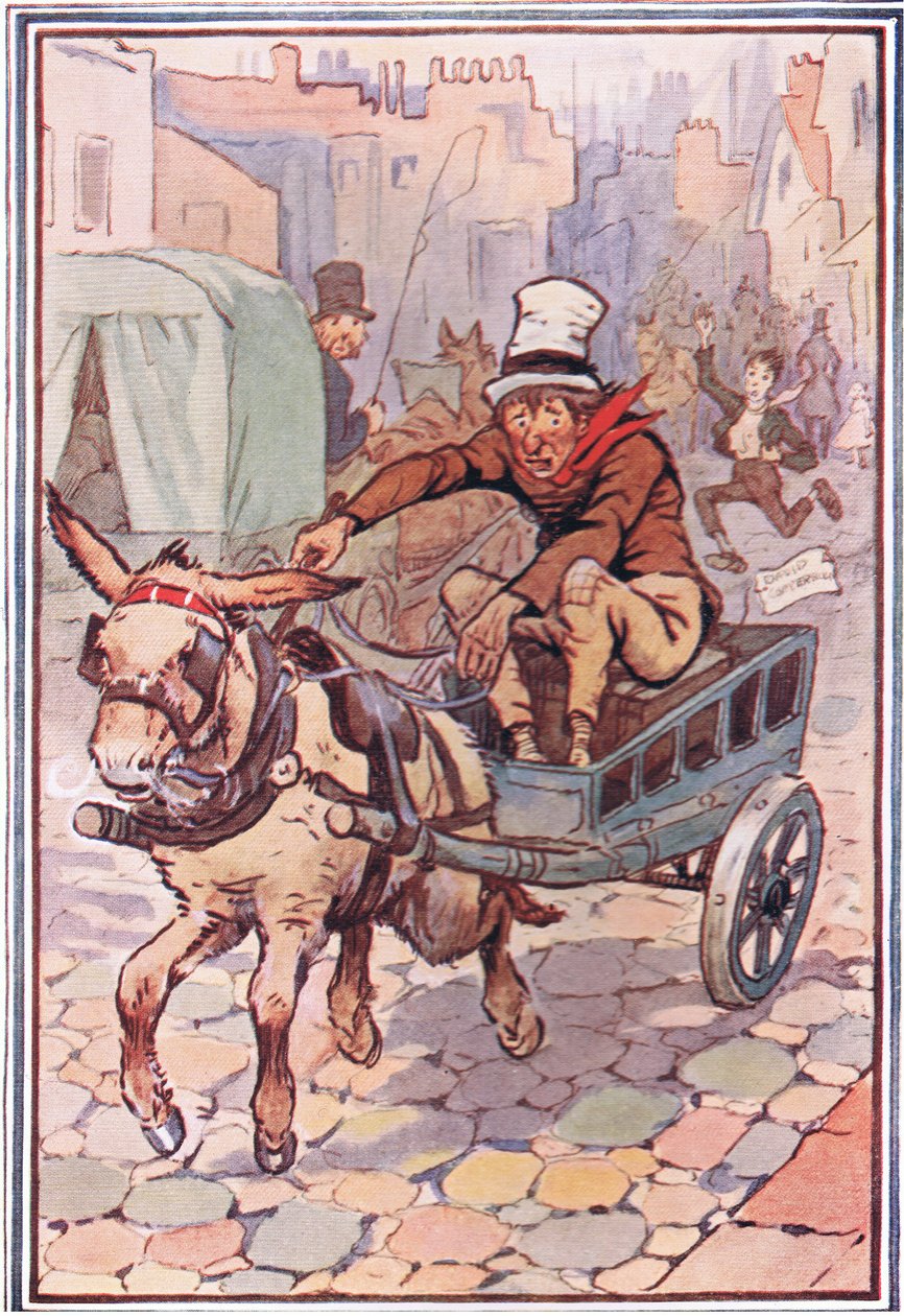 David correu atrás dele o mais rápido que pôde, ilustração de David Copperfield, 1914 de F. M. B. Blaikie