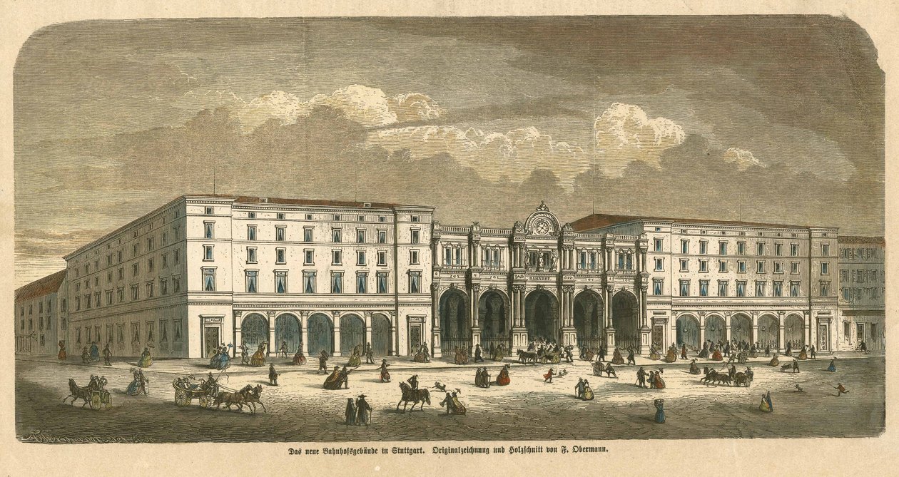 O primeiro edifício da estação ferroviária de Estugarda de F. Obermann