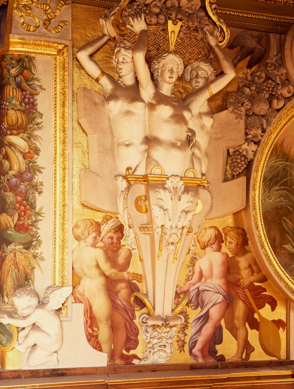 Frescos e estuques na galeria de Francis I do Chateau de Fontainebleau, França (Património Mundial da UNESCO) de F. and Rosso Fiorentino G. Primaticcio
