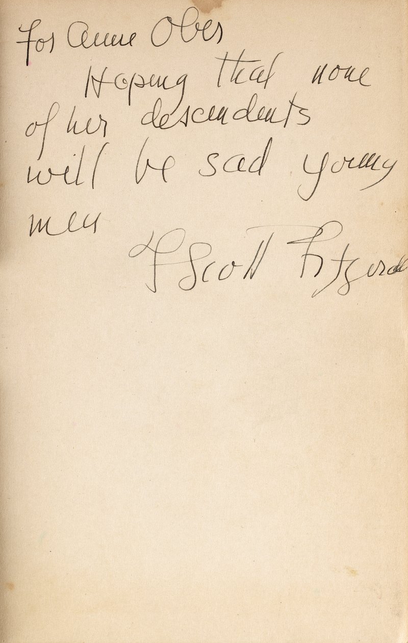 Inscrição do autor na capa da primeira edição de &39;All the Sad Young Men&39; de F. Scott Fitzgerald