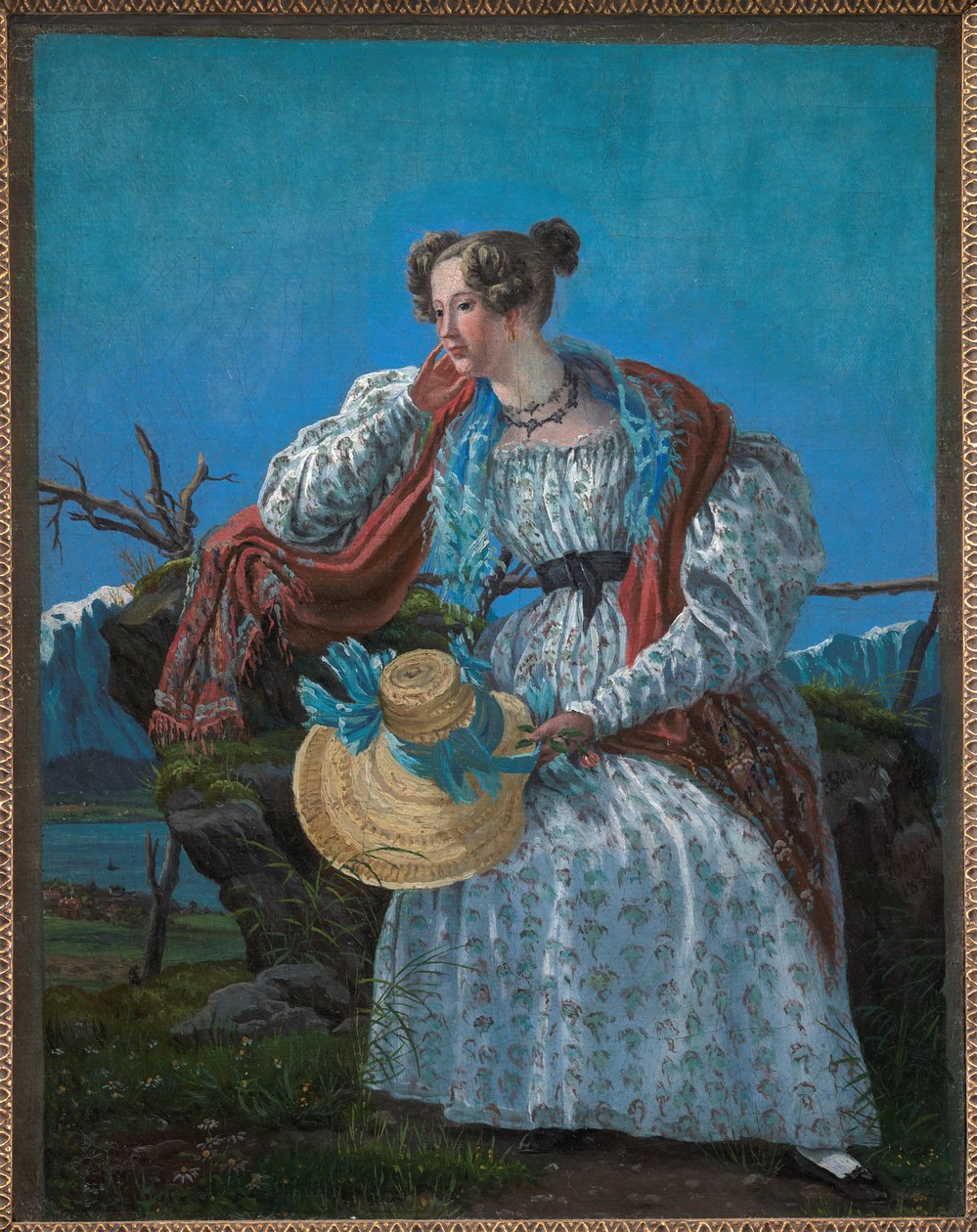 Jovem sentada em uma paisagem norueguesa de F. Sødring