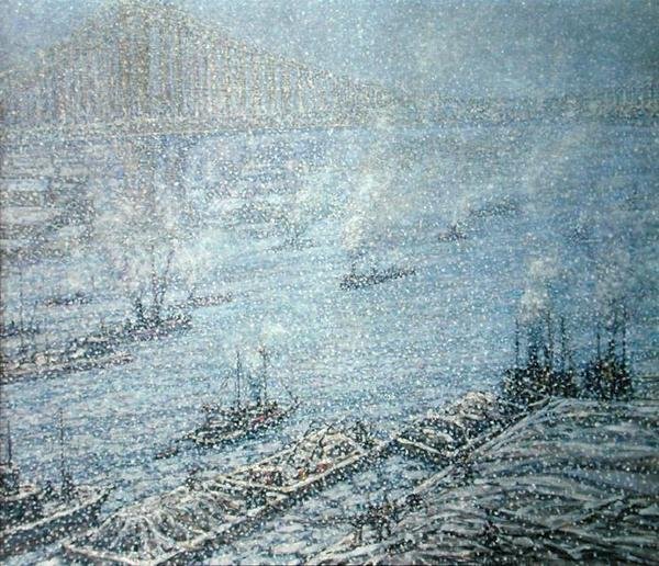 East River, New York, Winter (petróleo sobre tela) de F. Usher de Voll