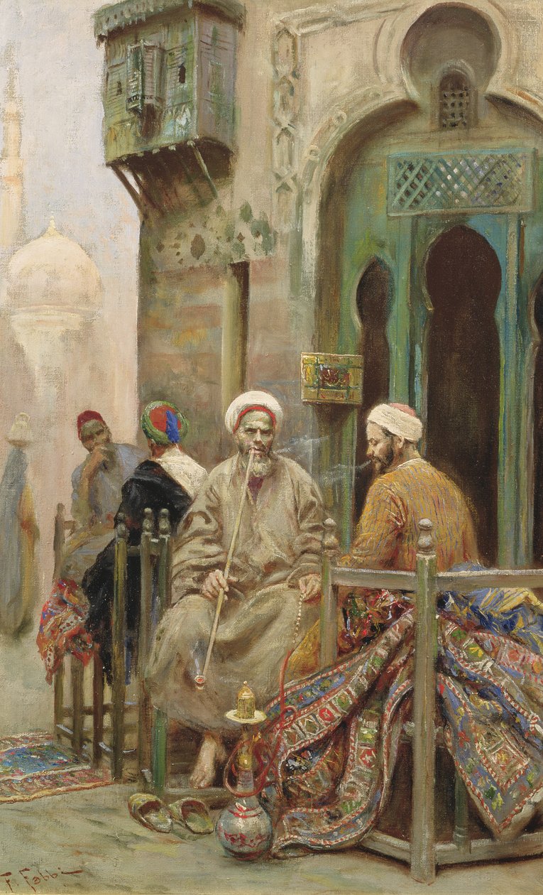 The Afternoon Smoke, c.1888 (óleo sobre tela) de Fabio Fabbi