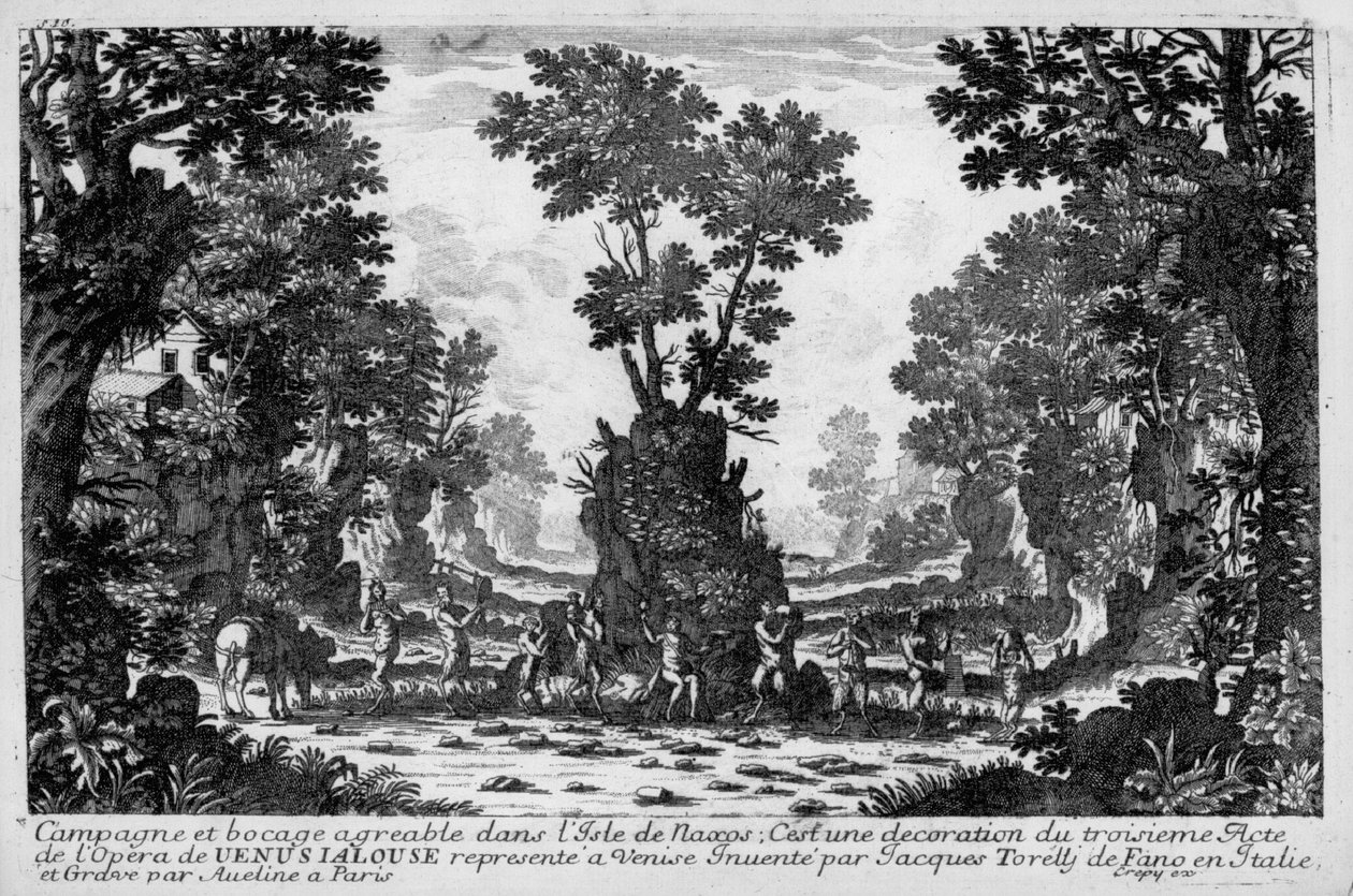 Ilustração para o Acto III da ópera "La venere gelosa" (Vénus invejosa) de Francesco Sacrati. Decoração de Jacopo Torelli de Family Aveline