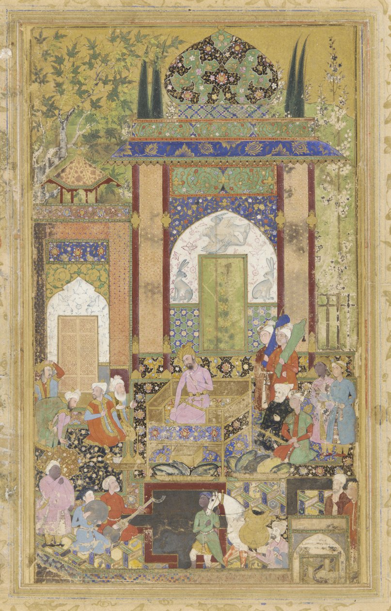 Babur recebe um cortesão, 1580-85 de Farrukh Beg