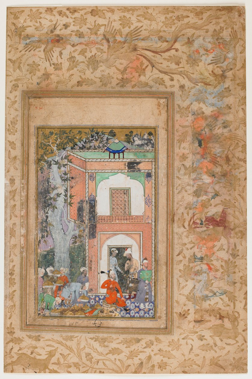 <em> Babur se diverte no Palácio do Sultão Ibrahim Lodi </em> de um <em>Baburnama</em> de Farrukh Beg