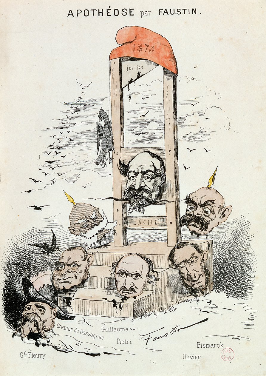 Caricatura de Napoleão III (1808-1873) Otto von Bismarck (1815-1898) e Kaiser Wilhelm I (1797-1888) de Faustin