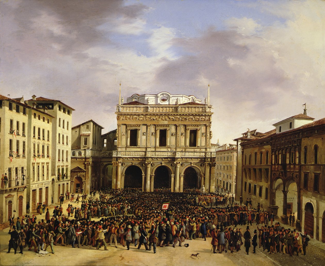 O povo de Brescia reuniu-se na Piazza della Loggia 23 de março de 1849 de Faustino Joli