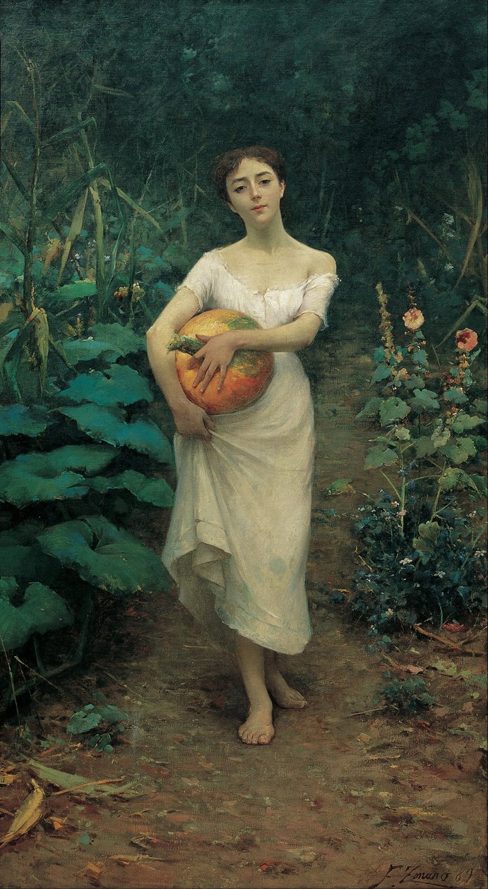Menina jovem, carregando uma abóbora de Fausto Zonaro