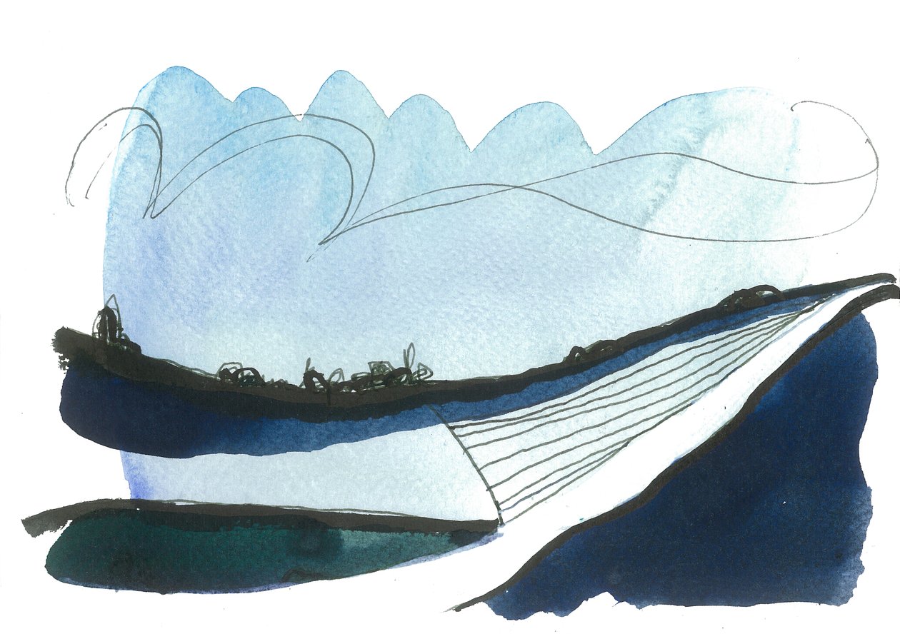 Whalebacked Hills, 2017 (aguarela e tinta sobre tela) de Faye Bridgwater