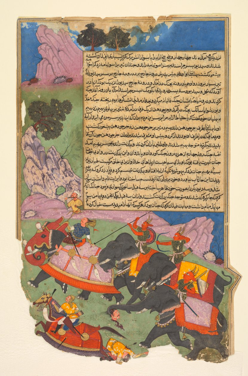 Ghatotkach e Tri Demons em sua companhia perseguem Bhagdatta ..., 1817-1818. de Fazl