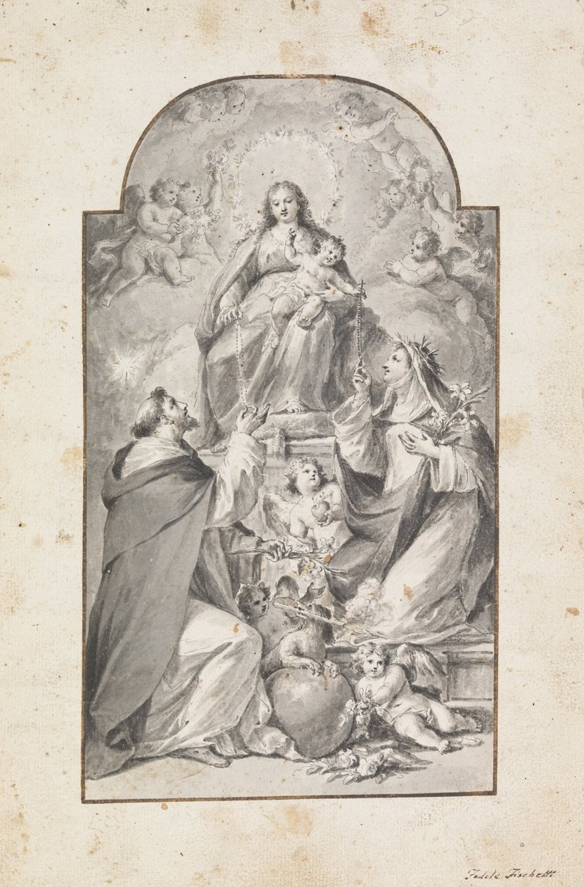 Projeto para uma Pintura de Altar - São Domingos e Santa Catarina de Siena Recebendo o Rosário de ... de Fedele Fischetti
