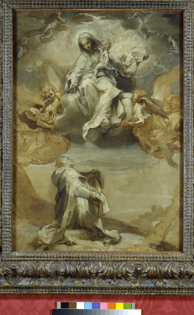 São Domingos recebendo o Rosário, século XVI (mídia mista sobre papel) de Federico Barocci
