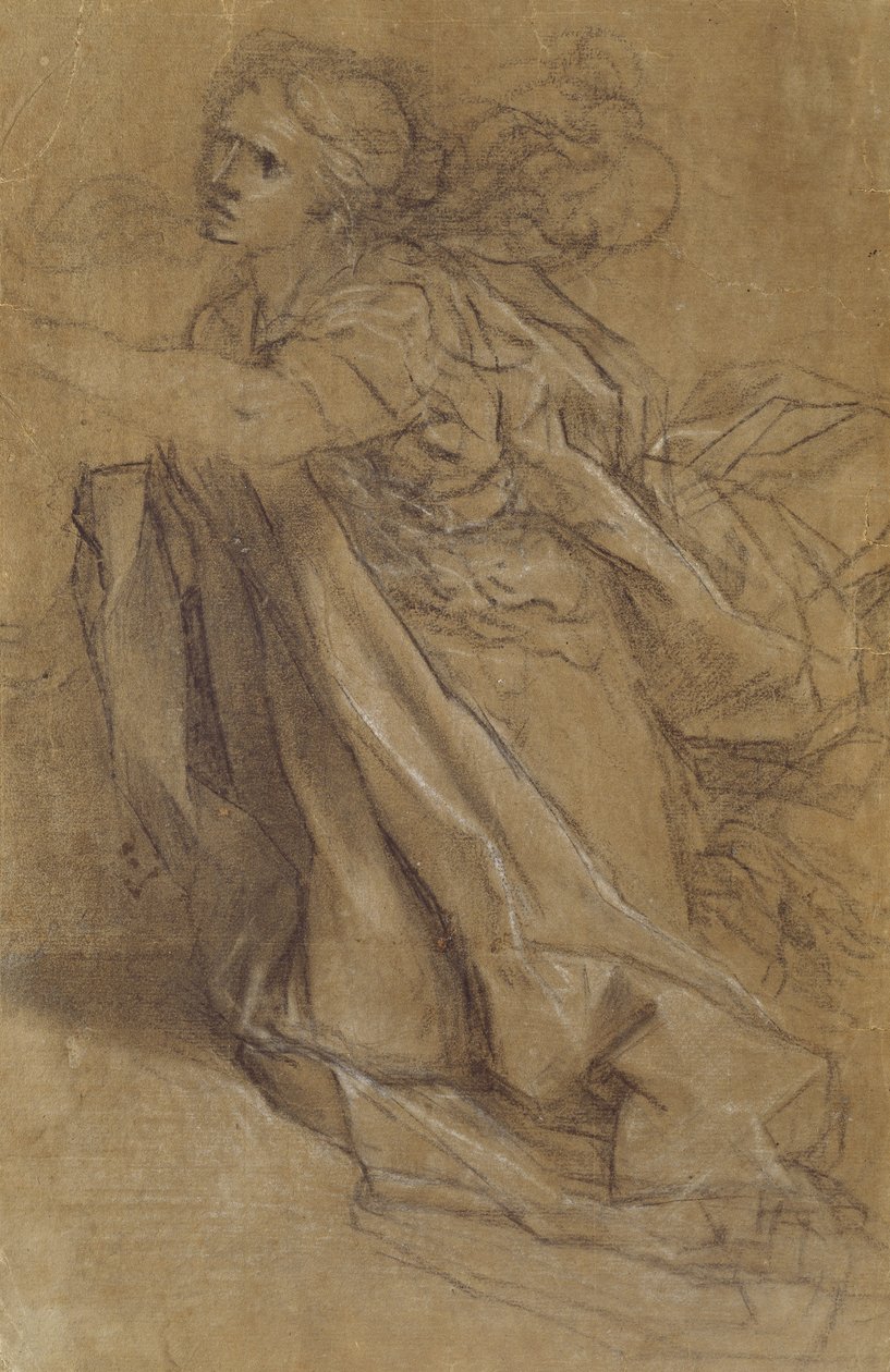 The Magdalen (giz preto e branco em papel amarelo) de Federico Barocci