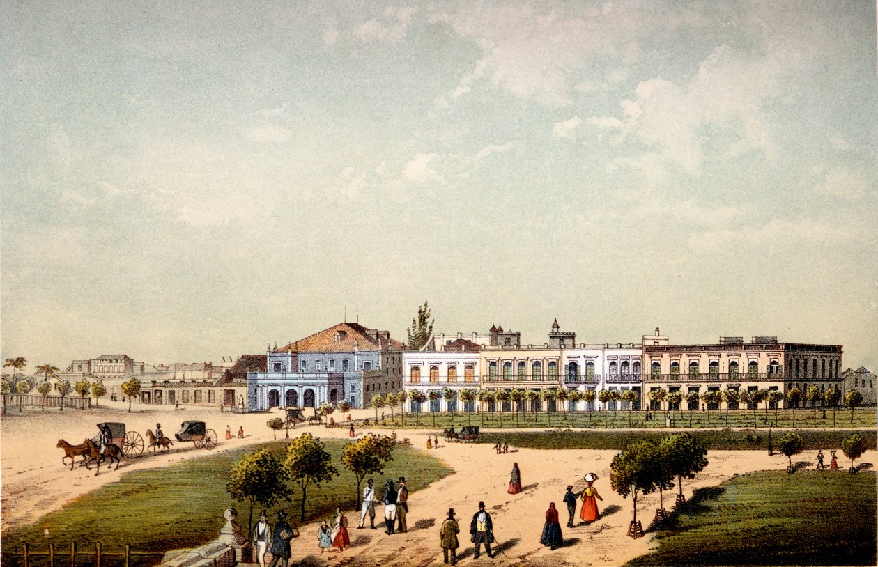 Teatro de Tacon e parte do Paseo de Isabel II, visto do Portão de Monseratte, 1840 de Federico Mialhe