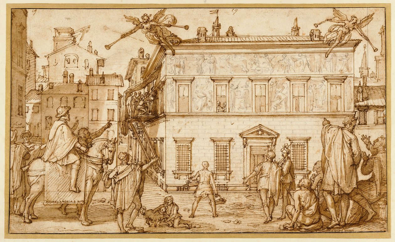 Taddeo decorando a fachada do Palazzo Mattei de Federico Zuccaro