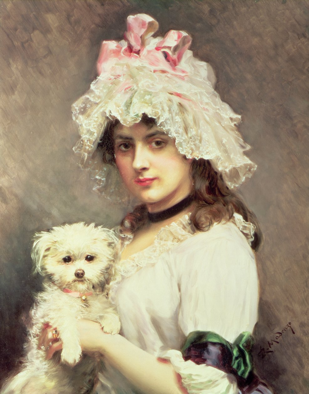 Menina com um cachorro de colo de Federico de Madrazo y Kuntz