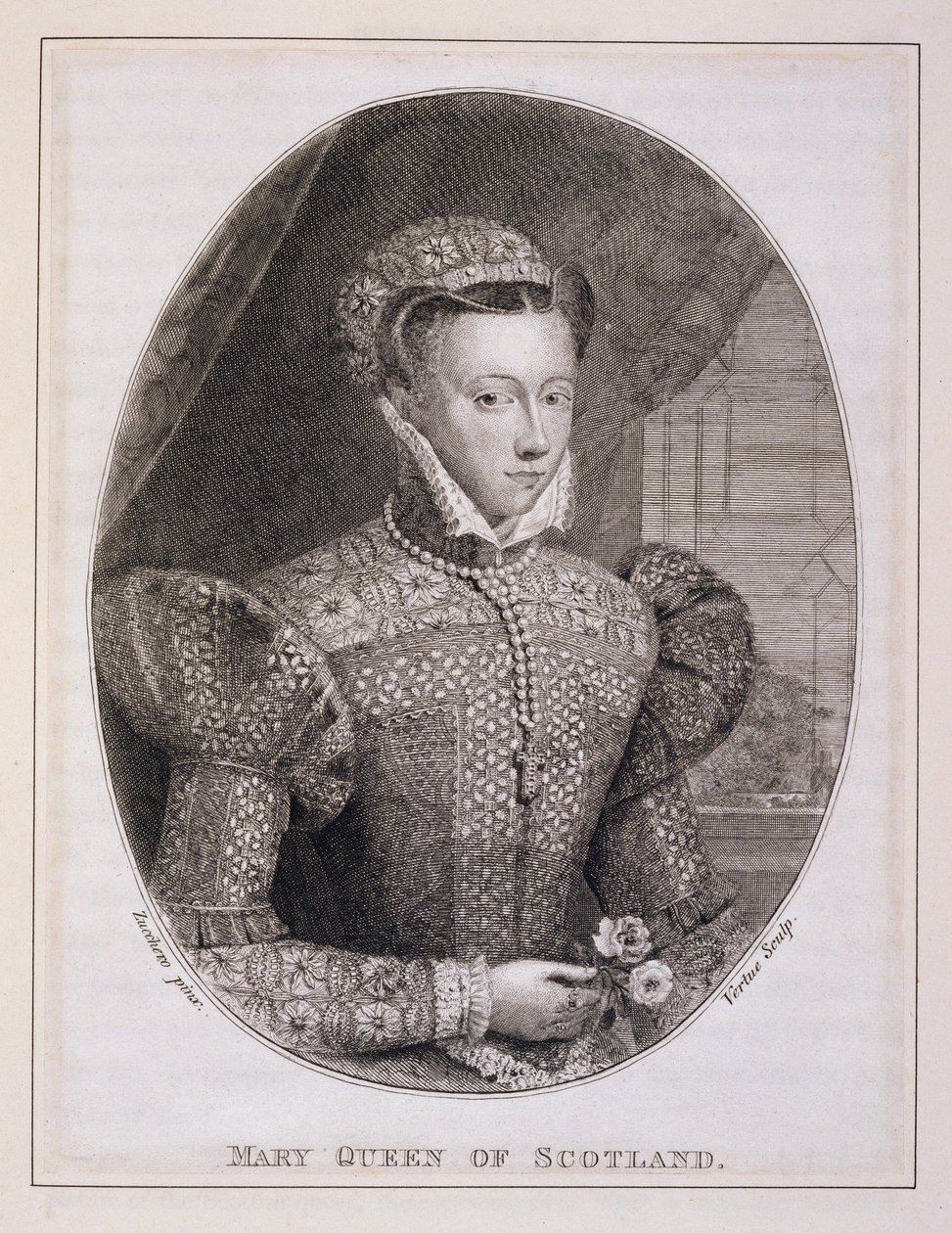 Mary Queen of Scots (1542-87), gravada por George Vertue (1684-1756) (gravura) de Federico (after) Zuccaro
