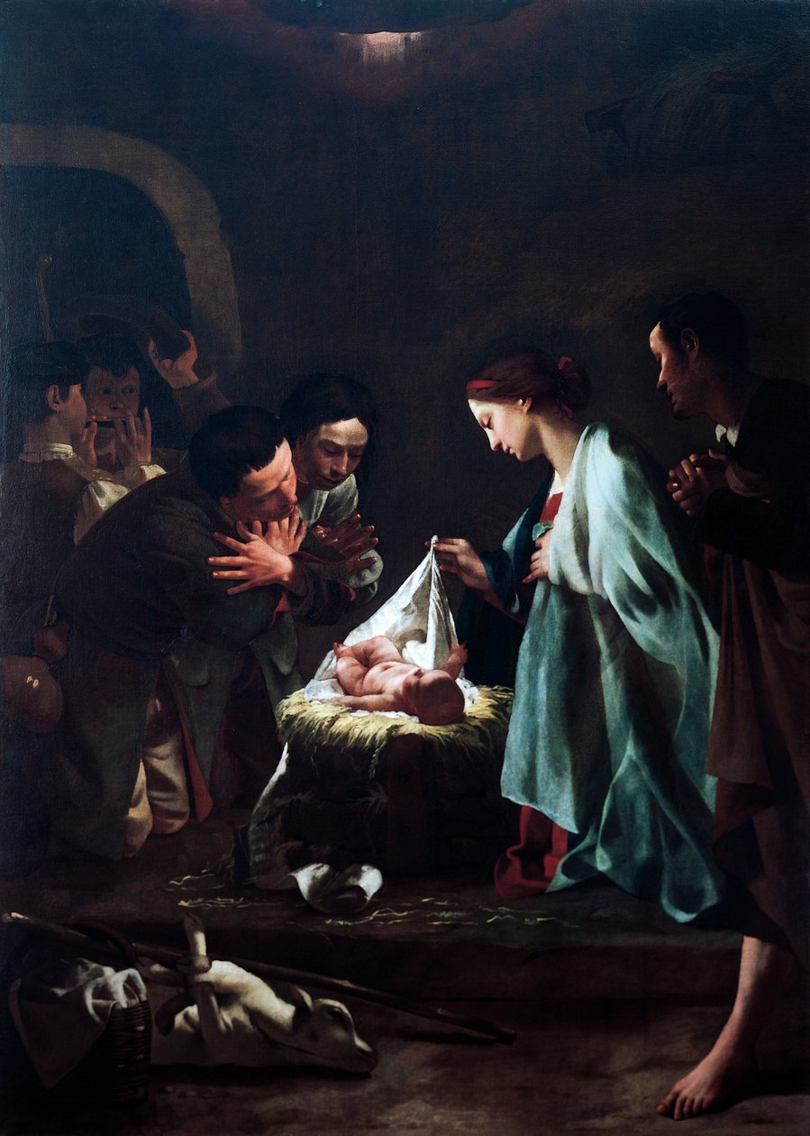 Adoração de pastores de Federico Bencovich (1677-1753), óleo sobre painel, 233x166 cm, detalhe de Federico Bencovich