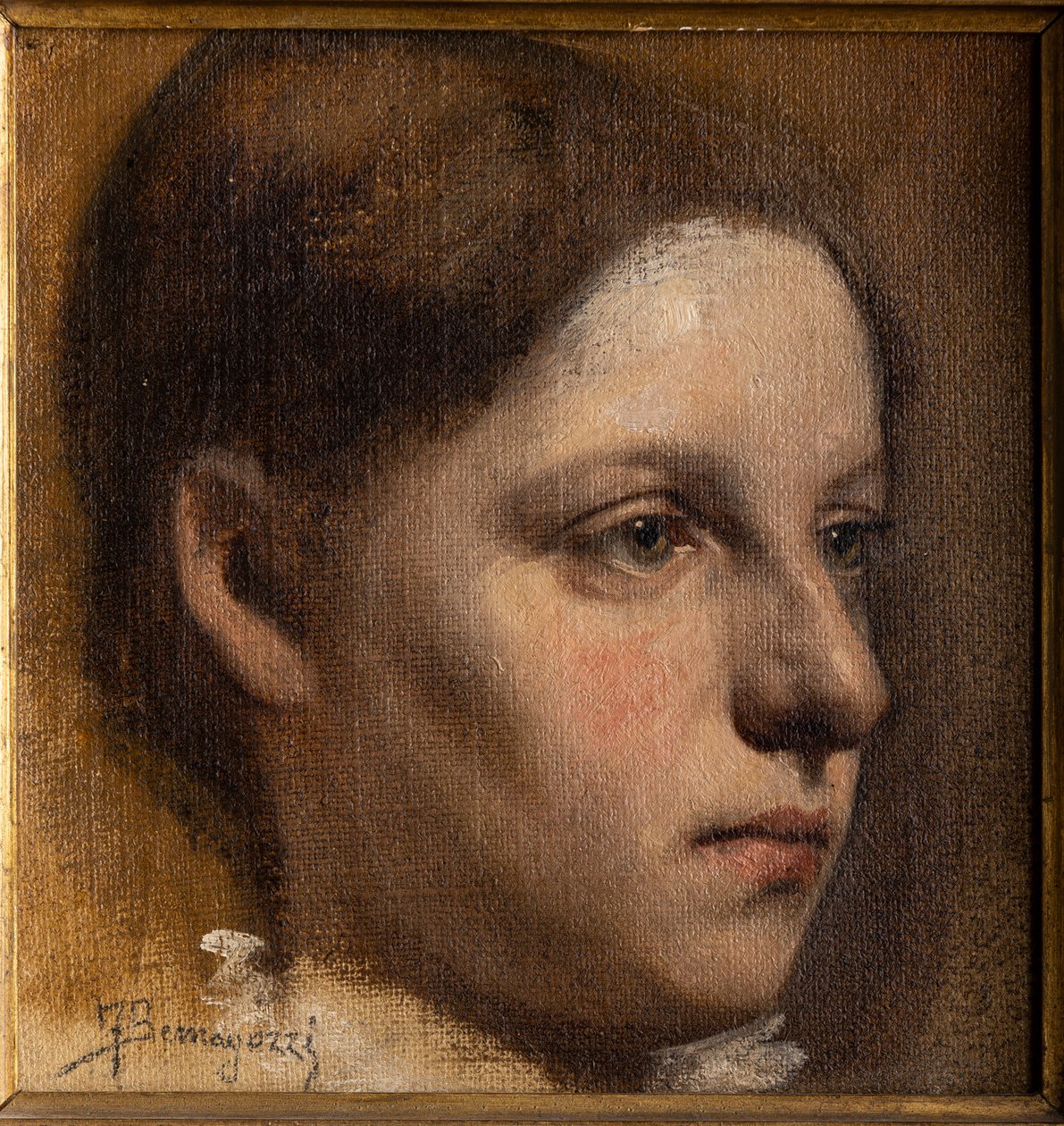 Retrato de uma rapariga (óleo sobre cartão) de Federico Bernagozzi