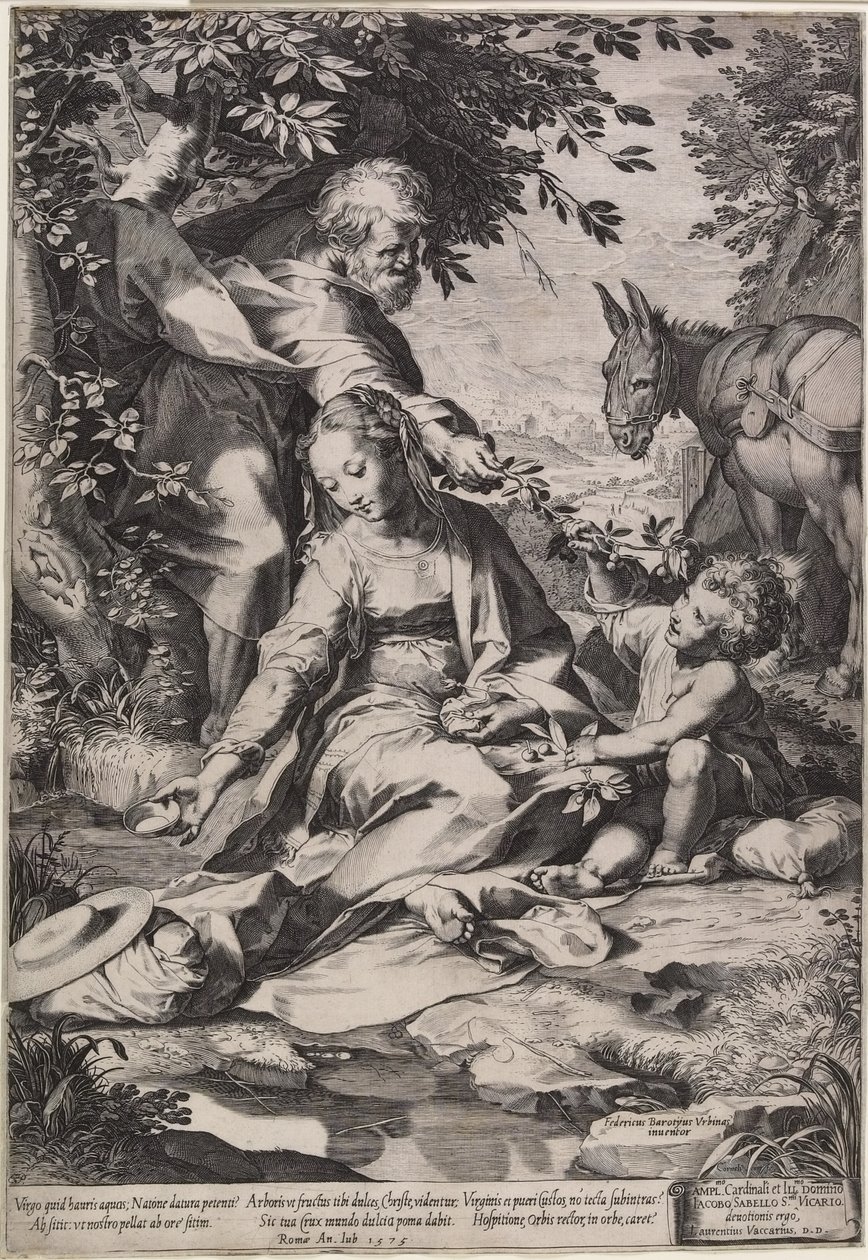 O descanso no retorno do Egito, gravado por Cornelis Cort, 1575 de Federico Fiori Barocci or Baroccio