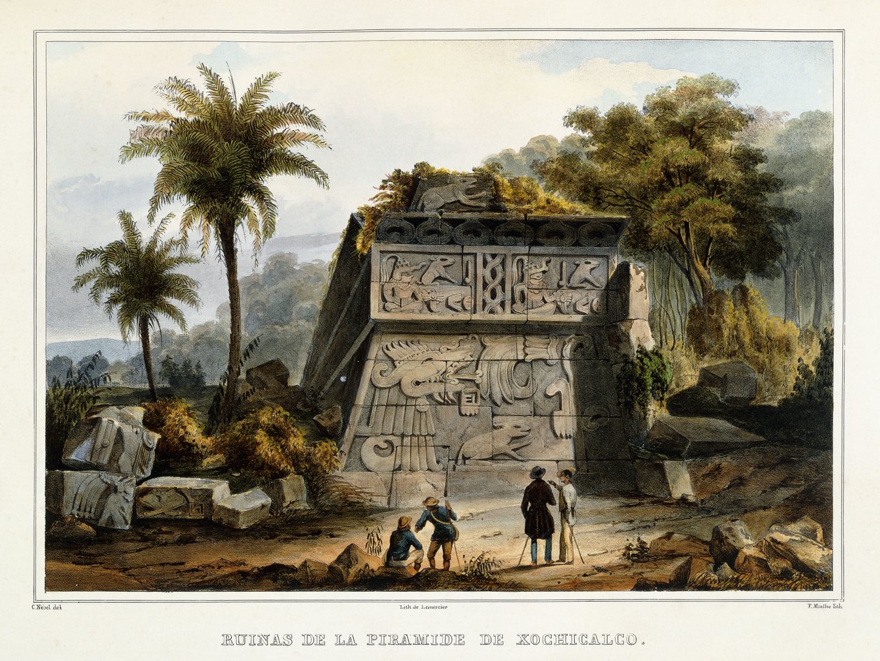 Ruínas da pirâmide de Xochicalco, 1839 de Federico Mialhe