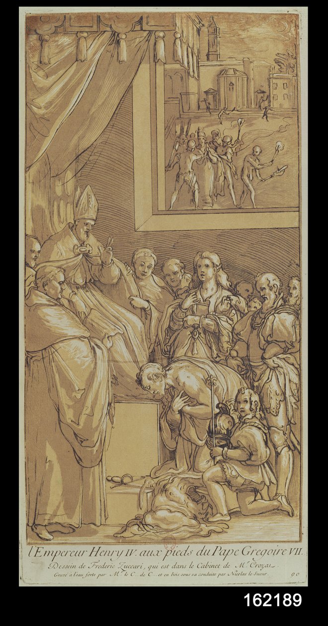 Imperador Henrique IV (1050-1106) aos pés do Papa Gregório VII (1020-85) gravado por Nicolas Le Sueur (1691-1764) de Federico Zuccari or Zuccaro