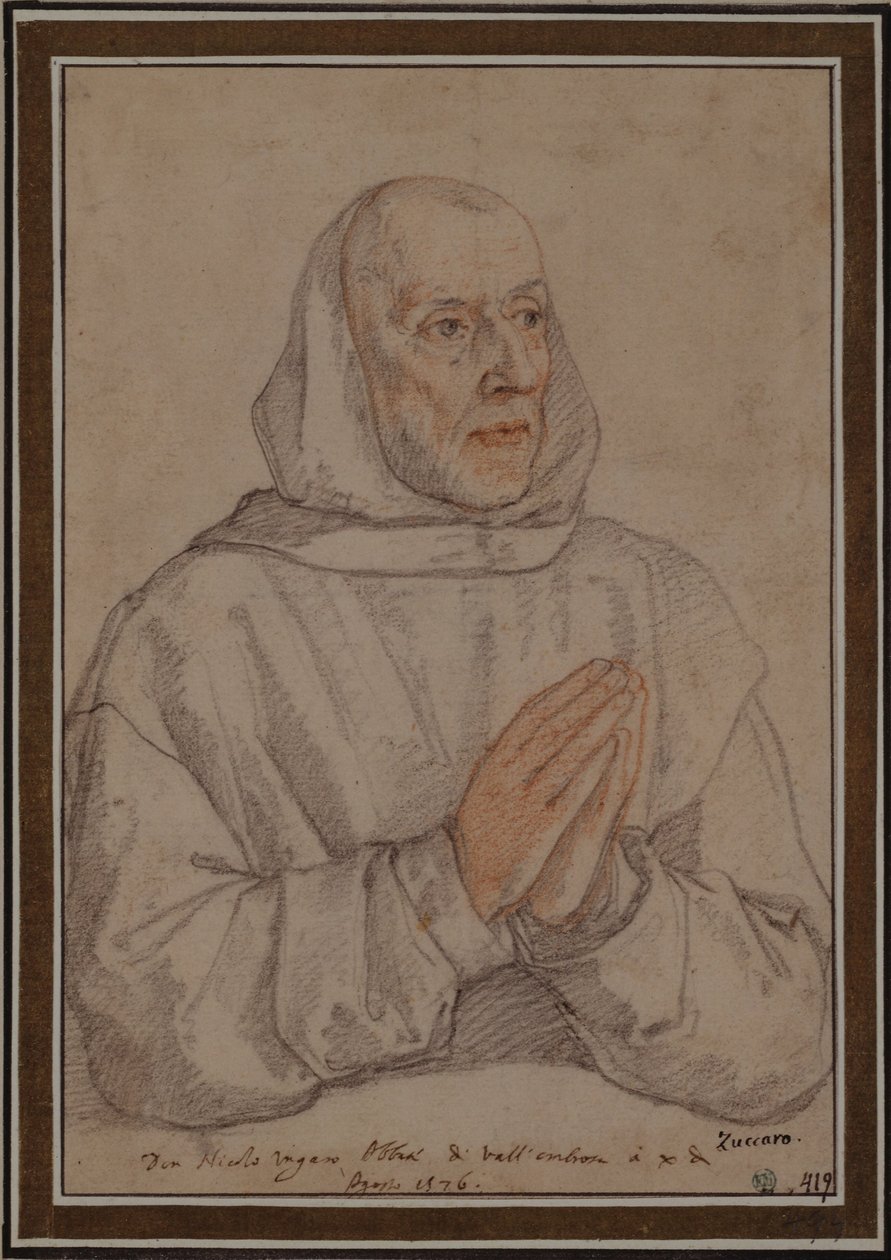 Retrato de Niccolò Ungaro, abade de Vallombrosa, encapuçado e barbeado de Federico Zuccaro