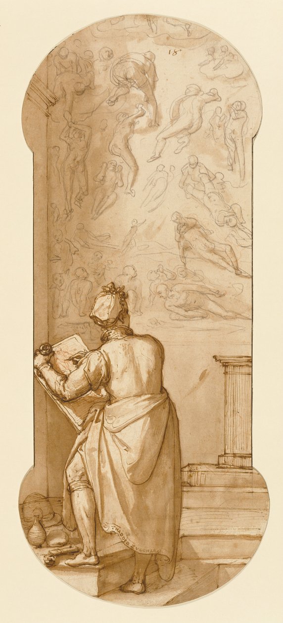 Taddeo na Capela Sistina Desenhando o &39;Juízo Final&39; de Michelangelo de Federico Zuccaro