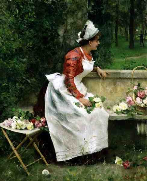 Recolhendo Flores (óleo sobre tela) de Federigo Andreotti