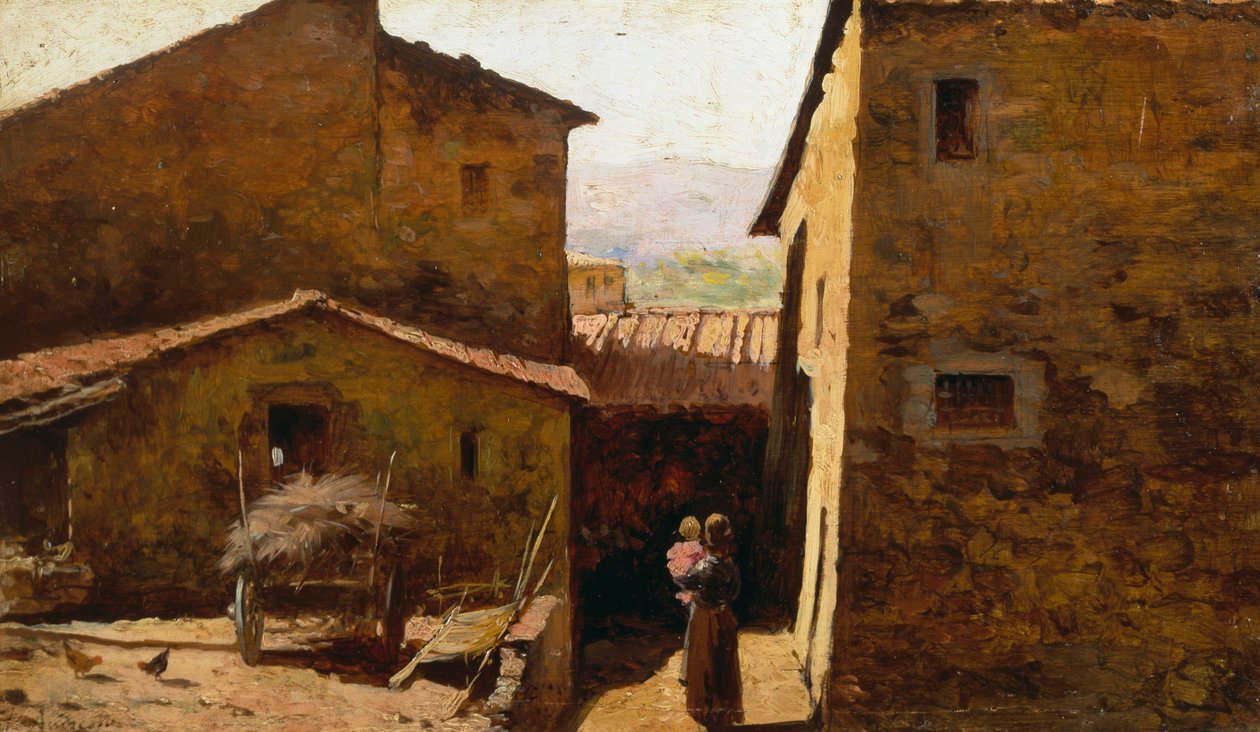 Casas agrícolas rústicas toscanas, de Federico Andreotti (1847-1930), óleo sobre painel de Federigo Andreotti