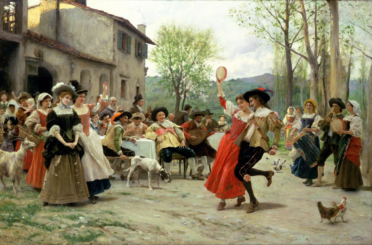 Sedas e cetins na dança do casamento (óleo sobre tela) de Federigo Andreotti